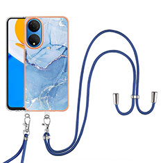 Handyhülle Silikon Hülle Gummi Schutzhülle Flexible Modisch Muster mit Schlüsselband Lanyard Y07B für Huawei Honor X7 Blau