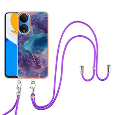 Handyhülle Silikon Hülle Gummi Schutzhülle Flexible Modisch Muster mit Schlüsselband Lanyard Y07B für Huawei Honor X7 Violett