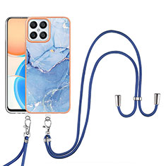 Handyhülle Silikon Hülle Gummi Schutzhülle Flexible Modisch Muster mit Schlüsselband Lanyard Y07B für Huawei Honor X8 4G Blau