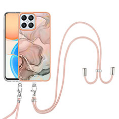 Handyhülle Silikon Hülle Gummi Schutzhülle Flexible Modisch Muster mit Schlüsselband Lanyard Y07B für Huawei Honor X8 4G Rosa