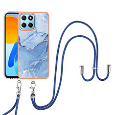 Handyhülle Silikon Hülle Gummi Schutzhülle Flexible Modisch Muster mit Schlüsselband Lanyard Y07B für Huawei Honor X8a 5G Blau