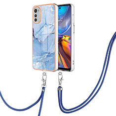 Handyhülle Silikon Hülle Gummi Schutzhülle Flexible Modisch Muster mit Schlüsselband Lanyard Y07B für Motorola Moto E32s Blau