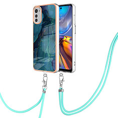 Handyhülle Silikon Hülle Gummi Schutzhülle Flexible Modisch Muster mit Schlüsselband Lanyard Y07B für Motorola Moto E32s Grün