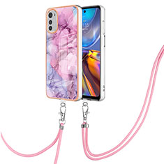 Handyhülle Silikon Hülle Gummi Schutzhülle Flexible Modisch Muster mit Schlüsselband Lanyard Y07B für Motorola Moto E32s Helles Lila