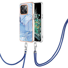 Handyhülle Silikon Hülle Gummi Schutzhülle Flexible Modisch Muster mit Schlüsselband Lanyard Y07B für OnePlus 10T 5G Blau