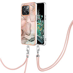 Handyhülle Silikon Hülle Gummi Schutzhülle Flexible Modisch Muster mit Schlüsselband Lanyard Y07B für OnePlus 10T 5G Rosa