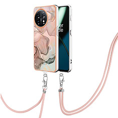 Handyhülle Silikon Hülle Gummi Schutzhülle Flexible Modisch Muster mit Schlüsselband Lanyard Y07B für OnePlus 11 5G Rosa