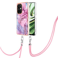 Handyhülle Silikon Hülle Gummi Schutzhülle Flexible Modisch Muster mit Schlüsselband Lanyard Y07B für OnePlus Nord CE 3 Lite 5G Helles Lila