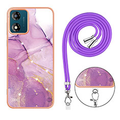 Handyhülle Silikon Hülle Gummi Schutzhülle Flexible Modisch Muster mit Schlüsselband Lanyard YB1 für Motorola Moto E13 Helles Lila