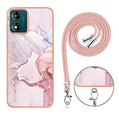 Handyhülle Silikon Hülle Gummi Schutzhülle Flexible Modisch Muster mit Schlüsselband Lanyard YB1 für Motorola Moto E13 Rosa