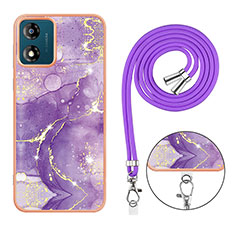 Handyhülle Silikon Hülle Gummi Schutzhülle Flexible Modisch Muster mit Schlüsselband Lanyard YB1 für Motorola Moto E13 Violett