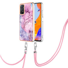 Handyhülle Silikon Hülle Gummi Schutzhülle Flexible Modisch Muster mit Schlüsselband Lanyard YB1 für Xiaomi Redmi Note 11 Pro 4G Helles Lila