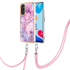 Handyhülle Silikon Hülle Gummi Schutzhülle Flexible Modisch Muster mit Schlüsselband Lanyard YB1 für Xiaomi Redmi Note 11S 4G Helles Lila