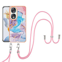 Handyhülle Silikon Hülle Gummi Schutzhülle Flexible Modisch Muster mit Schlüsselband Lanyard YB3 für Huawei Honor 90 5G Blau