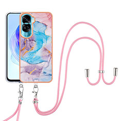 Handyhülle Silikon Hülle Gummi Schutzhülle Flexible Modisch Muster mit Schlüsselband Lanyard YB3 für Huawei Honor 90 Lite 5G Blau