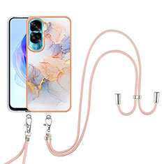 Handyhülle Silikon Hülle Gummi Schutzhülle Flexible Modisch Muster mit Schlüsselband Lanyard YB3 für Huawei Honor 90 Lite 5G Helles Lila