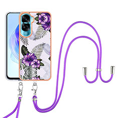 Handyhülle Silikon Hülle Gummi Schutzhülle Flexible Modisch Muster mit Schlüsselband Lanyard YB3 für Huawei Honor 90 Lite 5G Violett