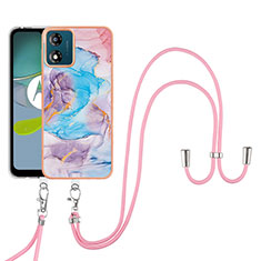 Handyhülle Silikon Hülle Gummi Schutzhülle Flexible Modisch Muster mit Schlüsselband Lanyard YB3 für Motorola Moto E13 Blau