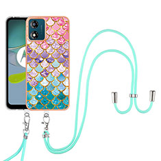 Handyhülle Silikon Hülle Gummi Schutzhülle Flexible Modisch Muster mit Schlüsselband Lanyard YB3 für Motorola Moto E13 Bunt