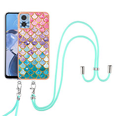 Handyhülle Silikon Hülle Gummi Schutzhülle Flexible Modisch Muster mit Schlüsselband Lanyard YB3 für Motorola Moto E22 Bunt