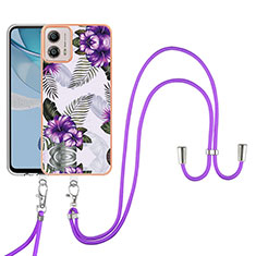 Handyhülle Silikon Hülle Gummi Schutzhülle Flexible Modisch Muster mit Schlüsselband Lanyard YB3 für Motorola Moto G53j 5G Violett