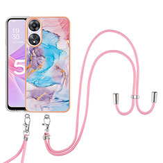 Handyhülle Silikon Hülle Gummi Schutzhülle Flexible Modisch Muster mit Schlüsselband Lanyard YB3 für Oppo A58 5G Blau