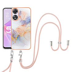 Handyhülle Silikon Hülle Gummi Schutzhülle Flexible Modisch Muster mit Schlüsselband Lanyard YB3 für Oppo A58 5G Helles Lila