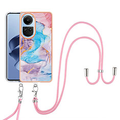 Handyhülle Silikon Hülle Gummi Schutzhülle Flexible Modisch Muster mit Schlüsselband Lanyard YB3 für Oppo Reno10 Pro 5G Blau