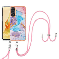 Handyhülle Silikon Hülle Gummi Schutzhülle Flexible Modisch Muster mit Schlüsselband Lanyard YB3 für Oppo Reno8 T 4G Blau