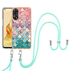 Handyhülle Silikon Hülle Gummi Schutzhülle Flexible Modisch Muster mit Schlüsselband Lanyard YB3 für Oppo Reno8 T 4G Bunt