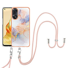 Handyhülle Silikon Hülle Gummi Schutzhülle Flexible Modisch Muster mit Schlüsselband Lanyard YB3 für Oppo Reno8 T 4G Helles Lila