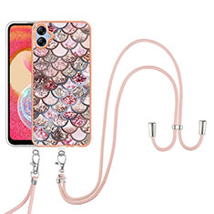 Handyhülle Silikon Hülle Gummi Schutzhülle Flexible Modisch Muster mit Schlüsselband Lanyard YB3 für Samsung Galaxy A04 4G Braun