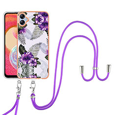 Handyhülle Silikon Hülle Gummi Schutzhülle Flexible Modisch Muster mit Schlüsselband Lanyard YB3 für Samsung Galaxy M04 Violett