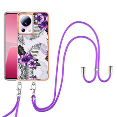 Handyhülle Silikon Hülle Gummi Schutzhülle Flexible Modisch Muster mit Schlüsselband Lanyard YB3 für Xiaomi Mi 12 Lite NE 5G Violett