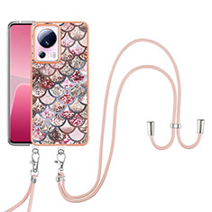 Handyhülle Silikon Hülle Gummi Schutzhülle Flexible Modisch Muster mit Schlüsselband Lanyard YB3 für Xiaomi Mi 13 Lite 5G Braun