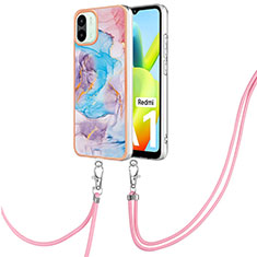 Handyhülle Silikon Hülle Gummi Schutzhülle Flexible Modisch Muster mit Schlüsselband Lanyard YB3 für Xiaomi Poco C50 Blau