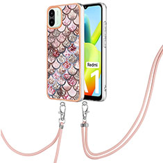 Handyhülle Silikon Hülle Gummi Schutzhülle Flexible Modisch Muster mit Schlüsselband Lanyard YB3 für Xiaomi Poco C50 Braun