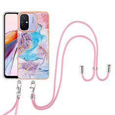 Handyhülle Silikon Hülle Gummi Schutzhülle Flexible Modisch Muster mit Schlüsselband Lanyard YB3 für Xiaomi Poco C55 Blau