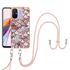 Handyhülle Silikon Hülle Gummi Schutzhülle Flexible Modisch Muster mit Schlüsselband Lanyard YB3 für Xiaomi Poco C55 Braun