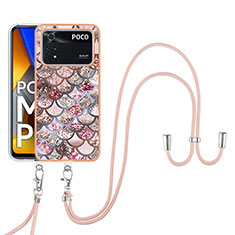 Handyhülle Silikon Hülle Gummi Schutzhülle Flexible Modisch Muster mit Schlüsselband Lanyard YB3 für Xiaomi Poco M4 Pro 4G Braun