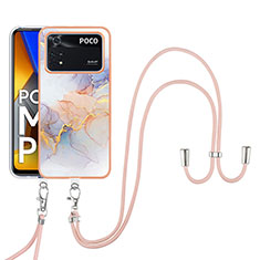 Handyhülle Silikon Hülle Gummi Schutzhülle Flexible Modisch Muster mit Schlüsselband Lanyard YB3 für Xiaomi Poco M4 Pro 4G Helles Lila