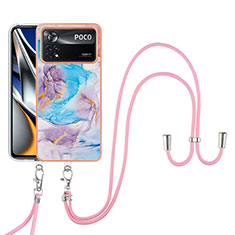 Handyhülle Silikon Hülle Gummi Schutzhülle Flexible Modisch Muster mit Schlüsselband Lanyard YB3 für Xiaomi Poco X4 Pro 5G Blau