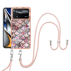 Handyhülle Silikon Hülle Gummi Schutzhülle Flexible Modisch Muster mit Schlüsselband Lanyard YB3 für Xiaomi Poco X4 Pro 5G Braun