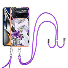 Handyhülle Silikon Hülle Gummi Schutzhülle Flexible Modisch Muster mit Schlüsselband Lanyard YB3 für Xiaomi Poco X4 Pro 5G Violett