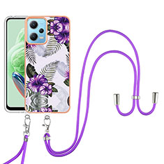 Handyhülle Silikon Hülle Gummi Schutzhülle Flexible Modisch Muster mit Schlüsselband Lanyard YB3 für Xiaomi Poco X5 5G Violett