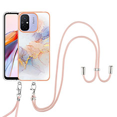 Handyhülle Silikon Hülle Gummi Schutzhülle Flexible Modisch Muster mit Schlüsselband Lanyard YB3 für Xiaomi Redmi 11A 4G Helles Lila