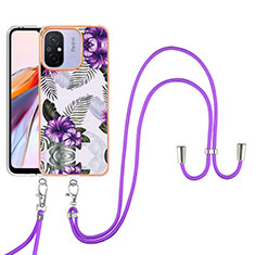 Handyhülle Silikon Hülle Gummi Schutzhülle Flexible Modisch Muster mit Schlüsselband Lanyard YB3 für Xiaomi Redmi 12C 4G Violett