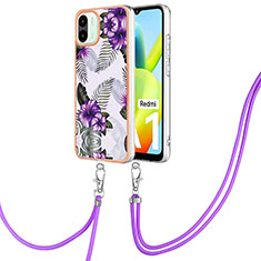 Handyhülle Silikon Hülle Gummi Schutzhülle Flexible Modisch Muster mit Schlüsselband Lanyard YB3 für Xiaomi Redmi A2 Plus Violett