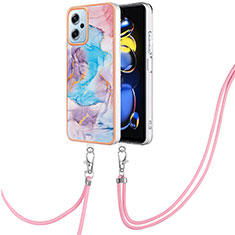 Handyhülle Silikon Hülle Gummi Schutzhülle Flexible Modisch Muster mit Schlüsselband Lanyard YB3 für Xiaomi Redmi K50i 5G Blau