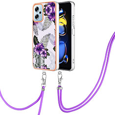 Handyhülle Silikon Hülle Gummi Schutzhülle Flexible Modisch Muster mit Schlüsselband Lanyard YB3 für Xiaomi Redmi K50i 5G Violett